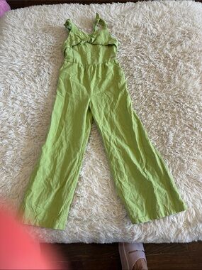 Girls Tahari Lime Green Sleeveless Jumpsuit with Gold Accent